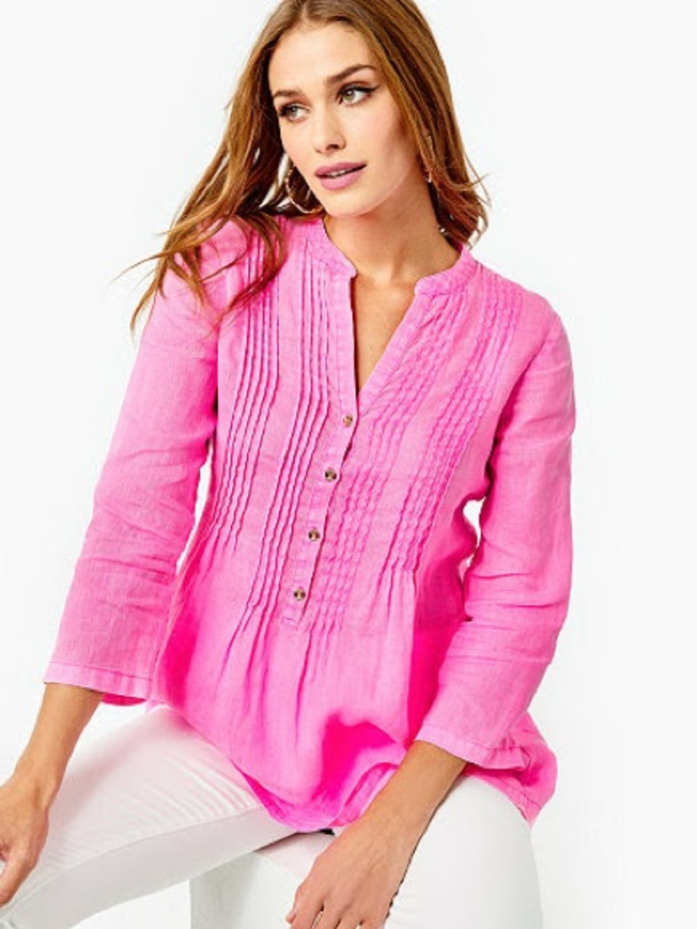 Lilly Pulitzer Hot Pink Sarasota Tunic Top EUC Size XL 100% Linen